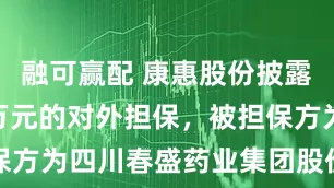 融可赢配 康惠股份披露总额980万元的对外担保，被担保方为四川春盛药业集团股份有限公司
